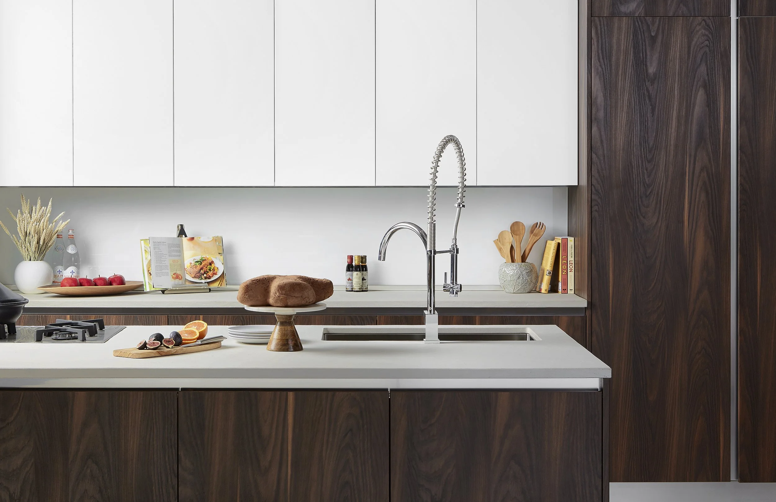 Trevisana showroom in Toronto featuring a curated, personalized kitchen with custom storage solutions, high-quality Italian-made materials, and precise craftsmanship blending tradition and modern innovation.