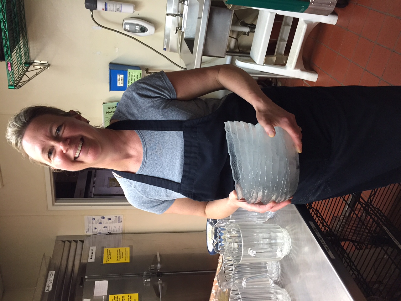 Julie is in her element--Commons Kitchen getting ready to prepare a scrumptious meal.
