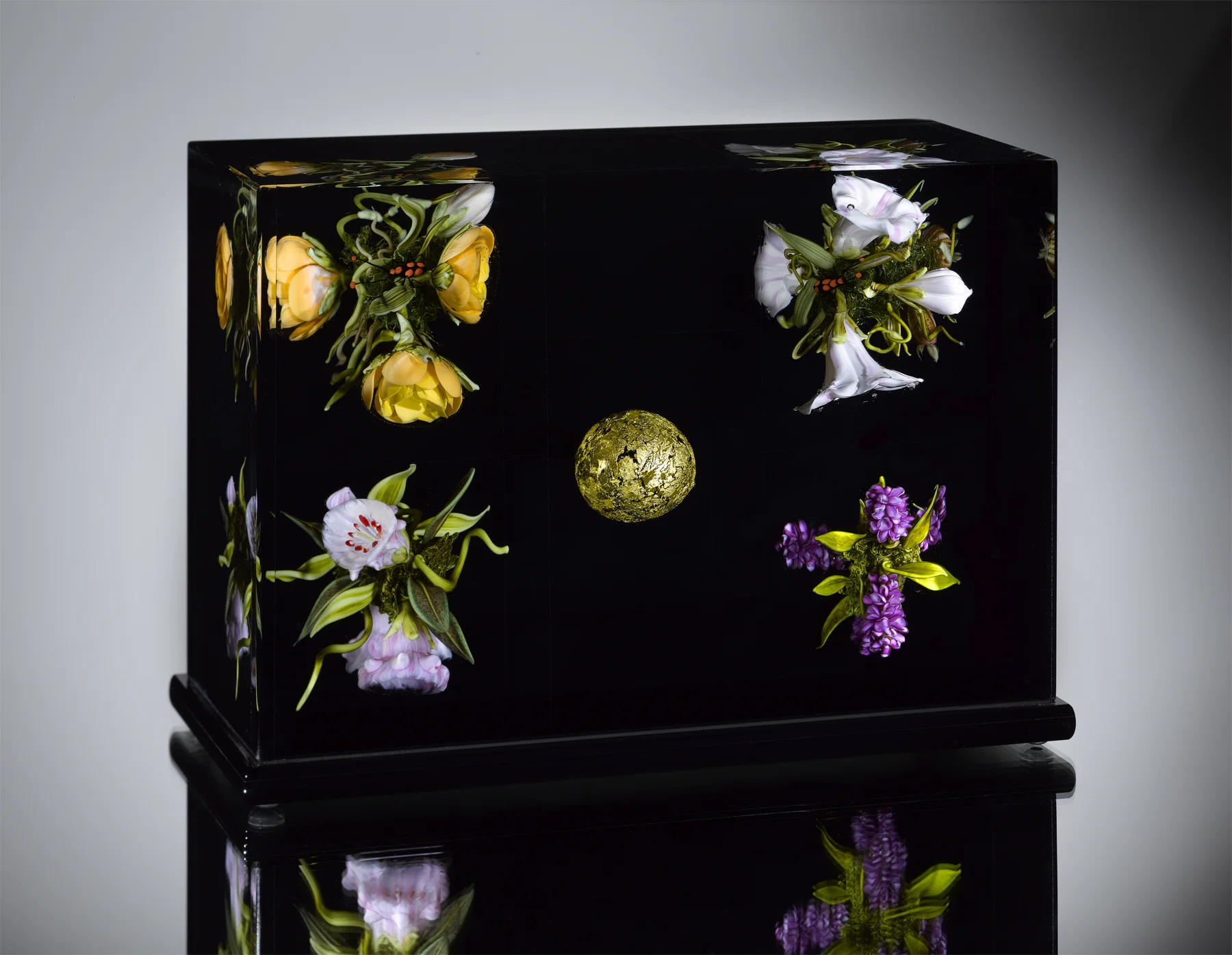 Golden Orb Floral Triptych, 2009, H. 5.37 x L. 7.75 x W. 4.0 inches; From the Minkoff Collection