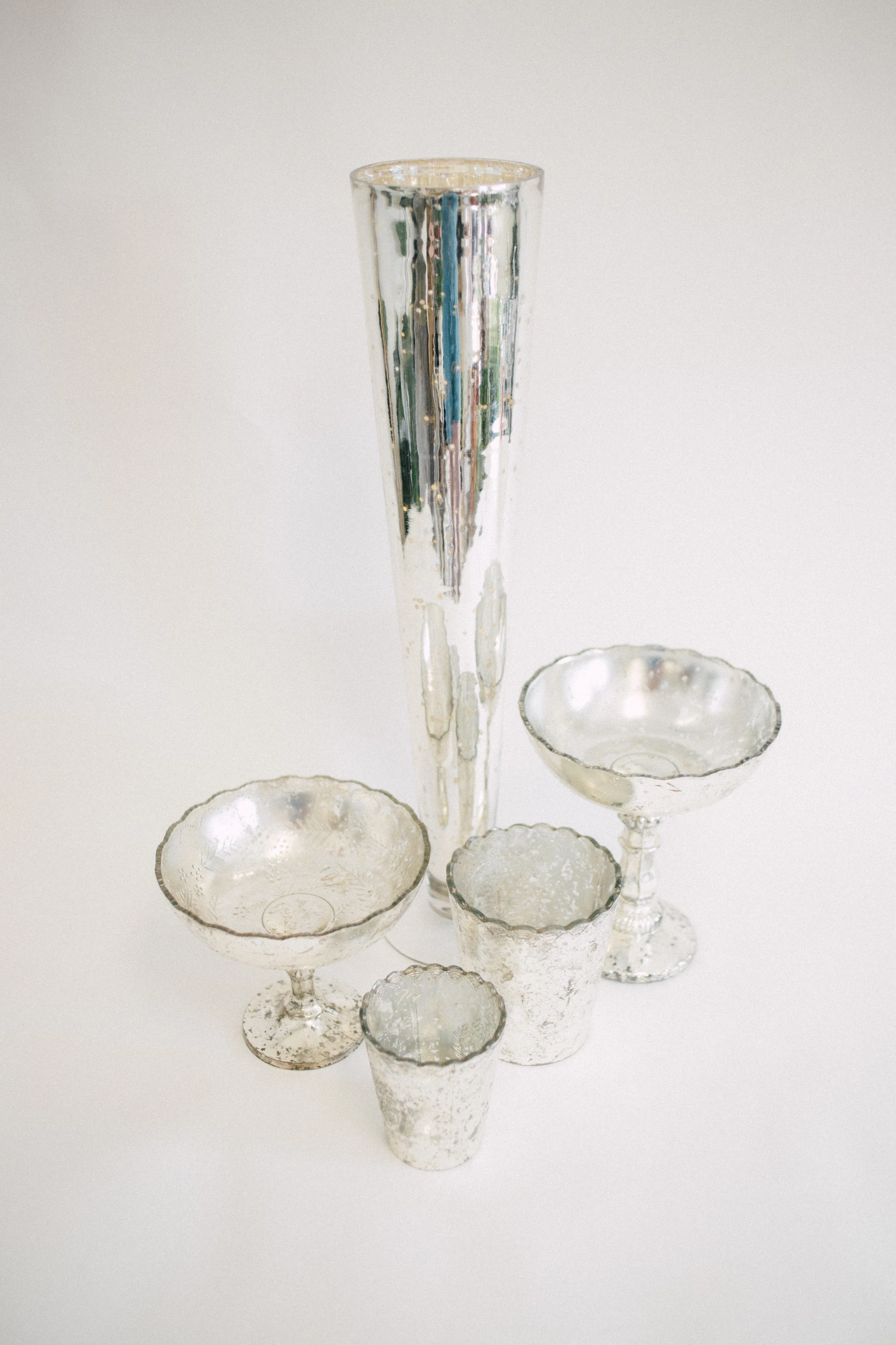 Mercury Glass Containers of all shapes and sizes