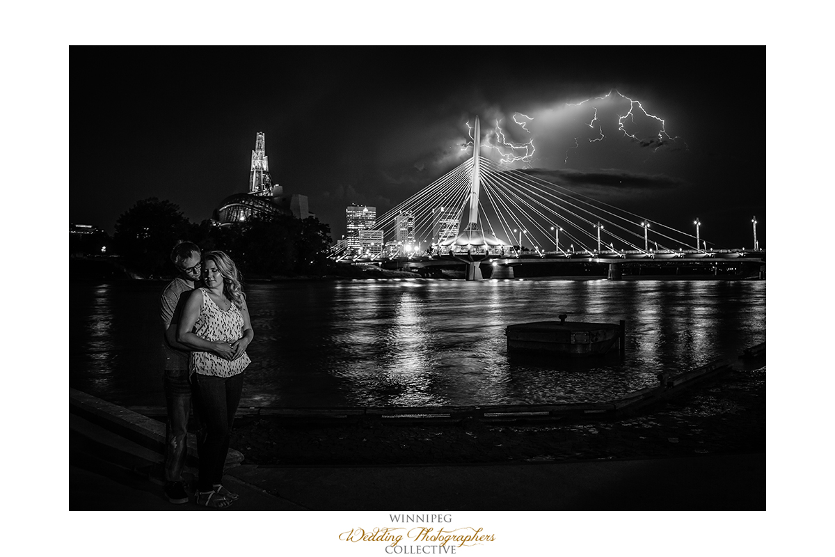 Engagement photos in a lightning storm Manitoba