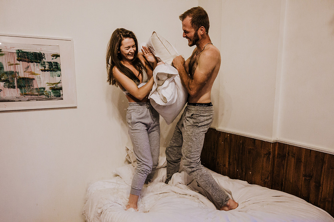 Engagement photos Winnipeg pillow fight