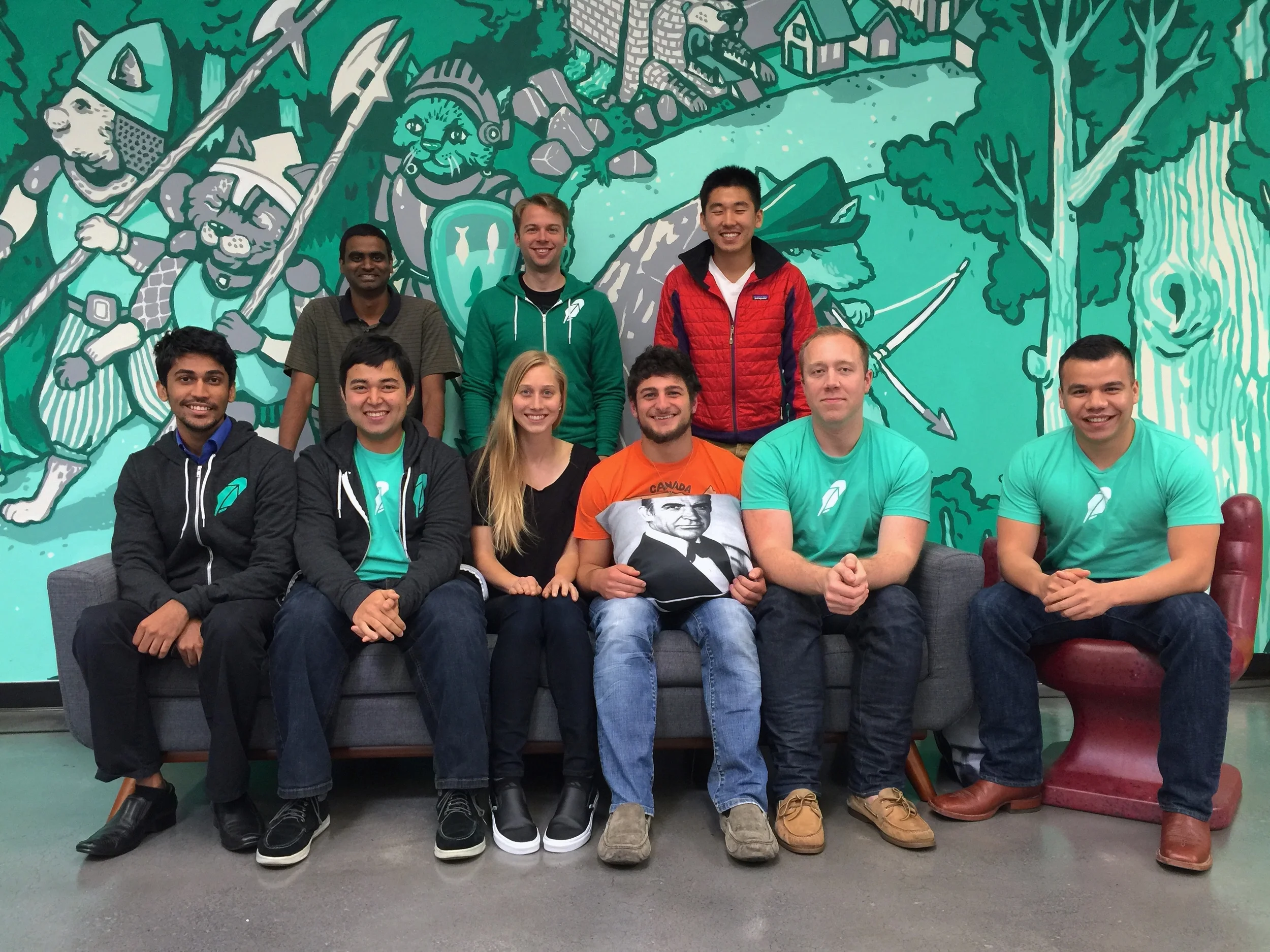 (Left to Right) Back row: Aravind, Dan, &amp; Hongxia. Front row: Arpan, Curran, Hannah, Chris, Scott, &amp; Michael. Not pictured: Olympia &amp; Ask Solem.