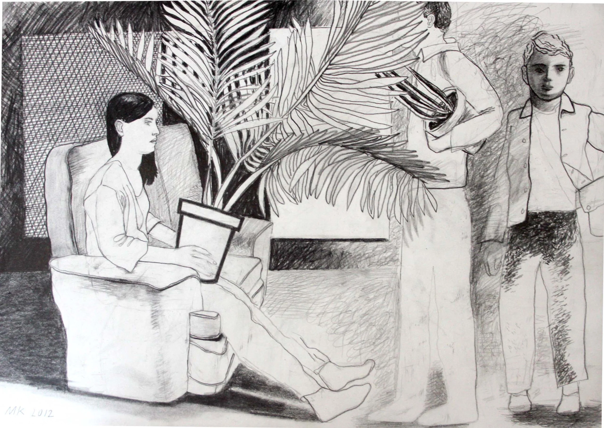  'Girl and Gift" Pencil on Fabriano hp, 2012, 56 x 35 cm SOLD