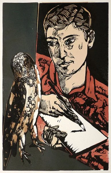 'Cornered Owl' Colour linocut, 2014 Image size 20 x 30cm, signed, edition of 20 SOLD OUT