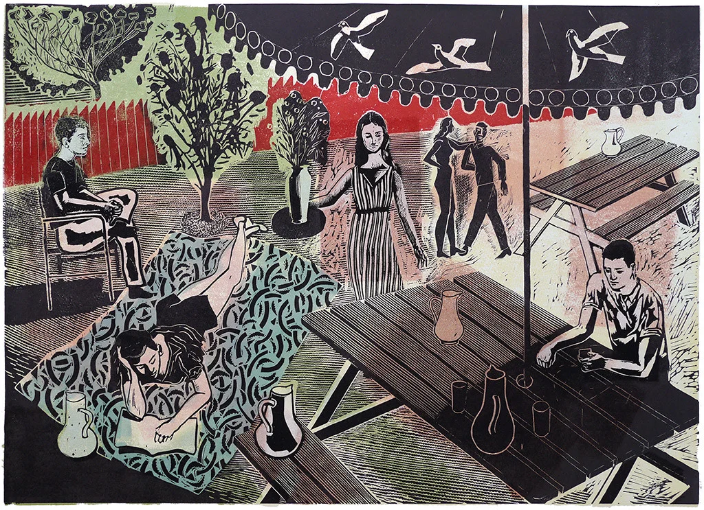 'Waiting on the afternoon' Colour Lino cut, 2013, printed on fabriano hp paper Edition of 18, signed, Image size: 61 x 44cm £275.00 unframed