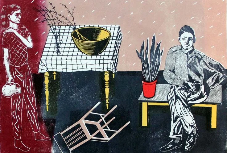 'Middle Ground' Colour Linocut, 2013, printed on fabriano hp paper Edition of 30, image size 30 x 43cm, signed £195.00 unframed