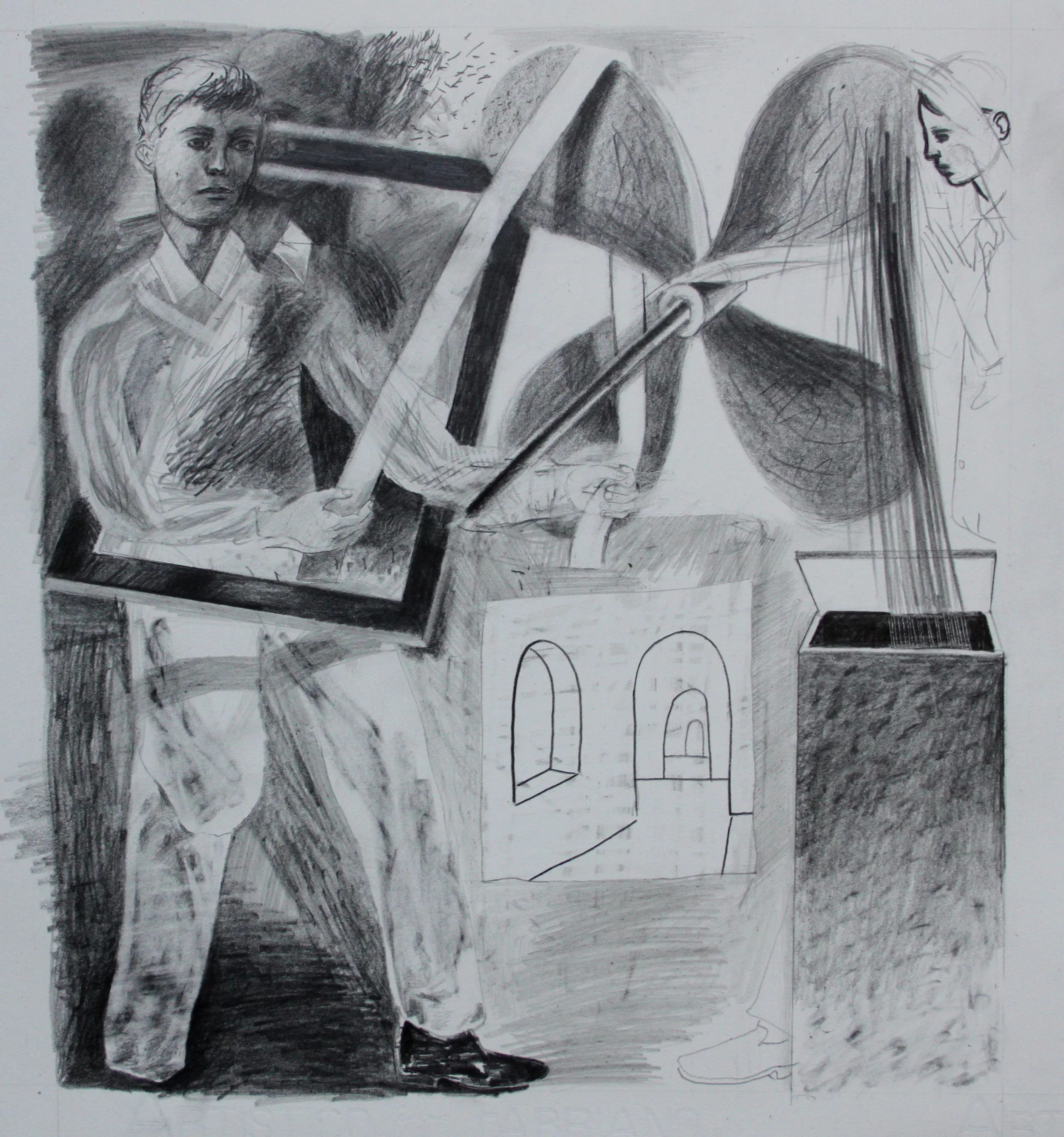 'Boy with Propellor' Pencil on Fabriano hp Paper, 2014, 40 x 40 cm (Selected and exhibited as part of ING decreeing eye Exhibition, London 2014) SOLD