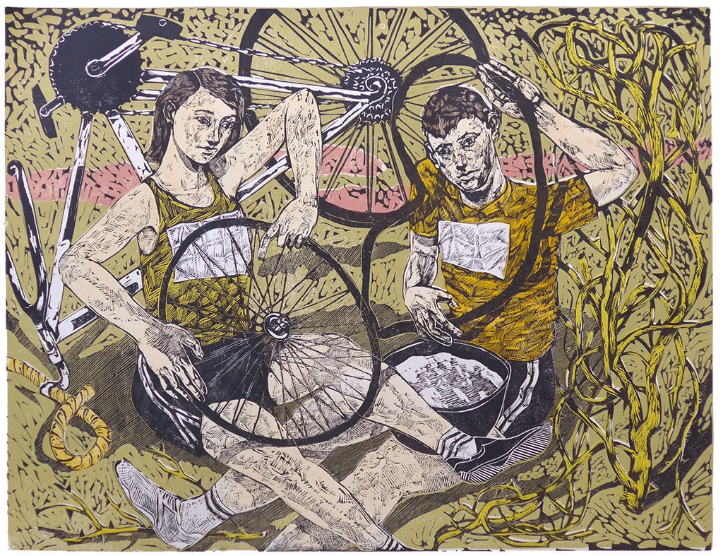 'Puncture' Colour Linocut printed on Fabriano hp paper, 2014 Image size: 595mm x 465mm, signed, Edition size: 30 £275.00 unframed 