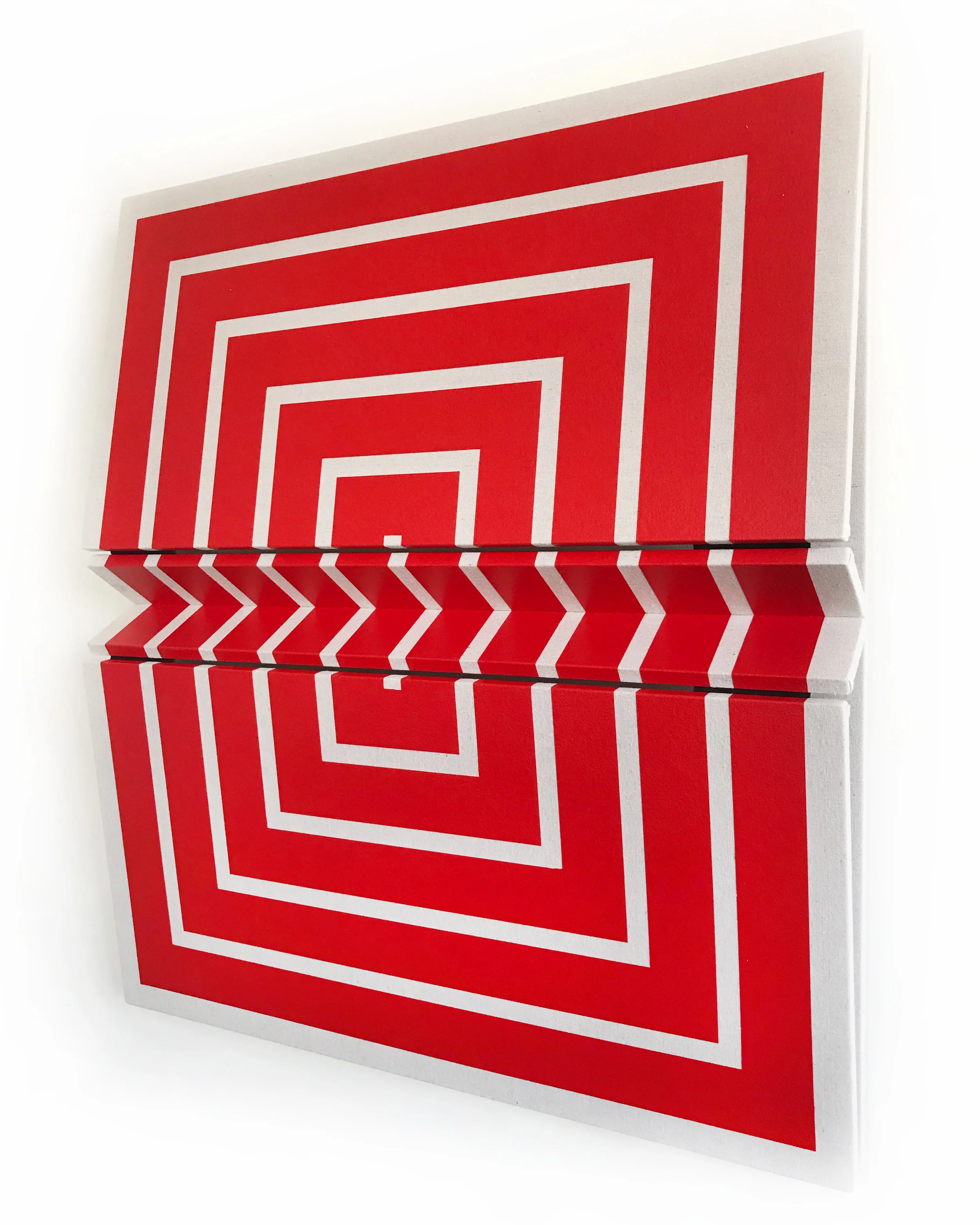 Untitled Red Concentrics - 45”x40”x5.75” Drop cloth & paint over wood