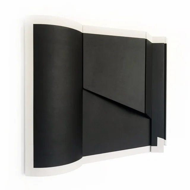 Untitled Black Curve I - 36" x 44.5" x 5.5" Drop cloth & paint over wood