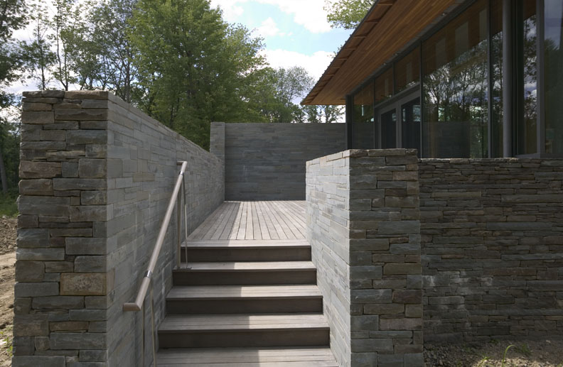 stone and wooden stairwell exterior 
