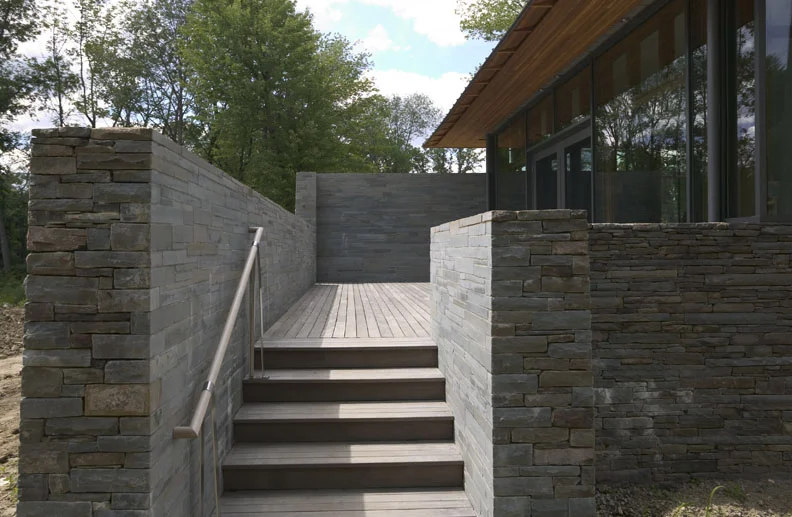 stone and wooden stairwell exterior