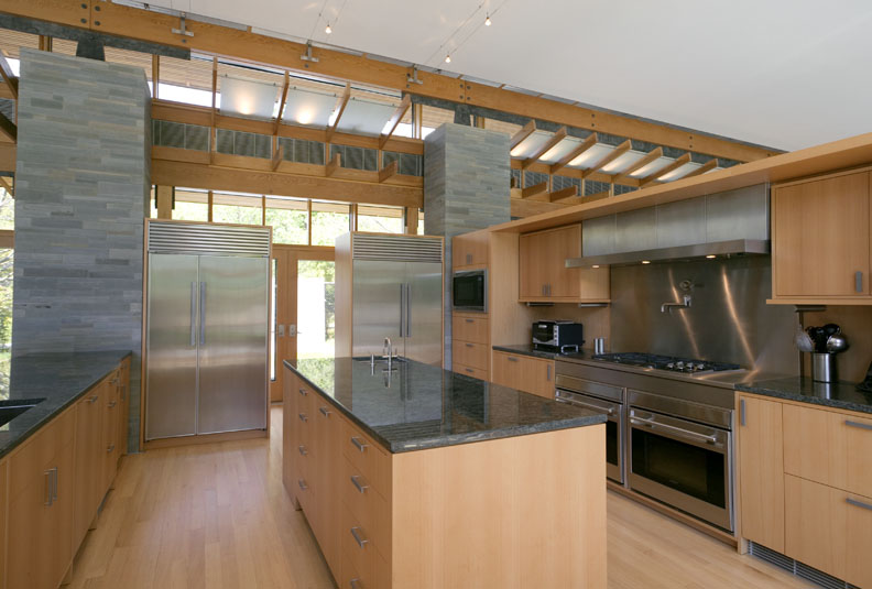 beautiful wood and stone kitchen