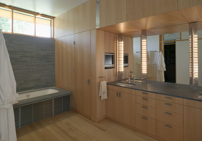 luxury custom wood and stone craftsman bathroom