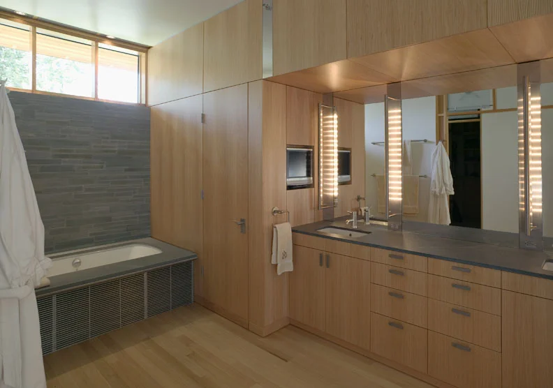 luxury custom wood and stone craftsman bathroom