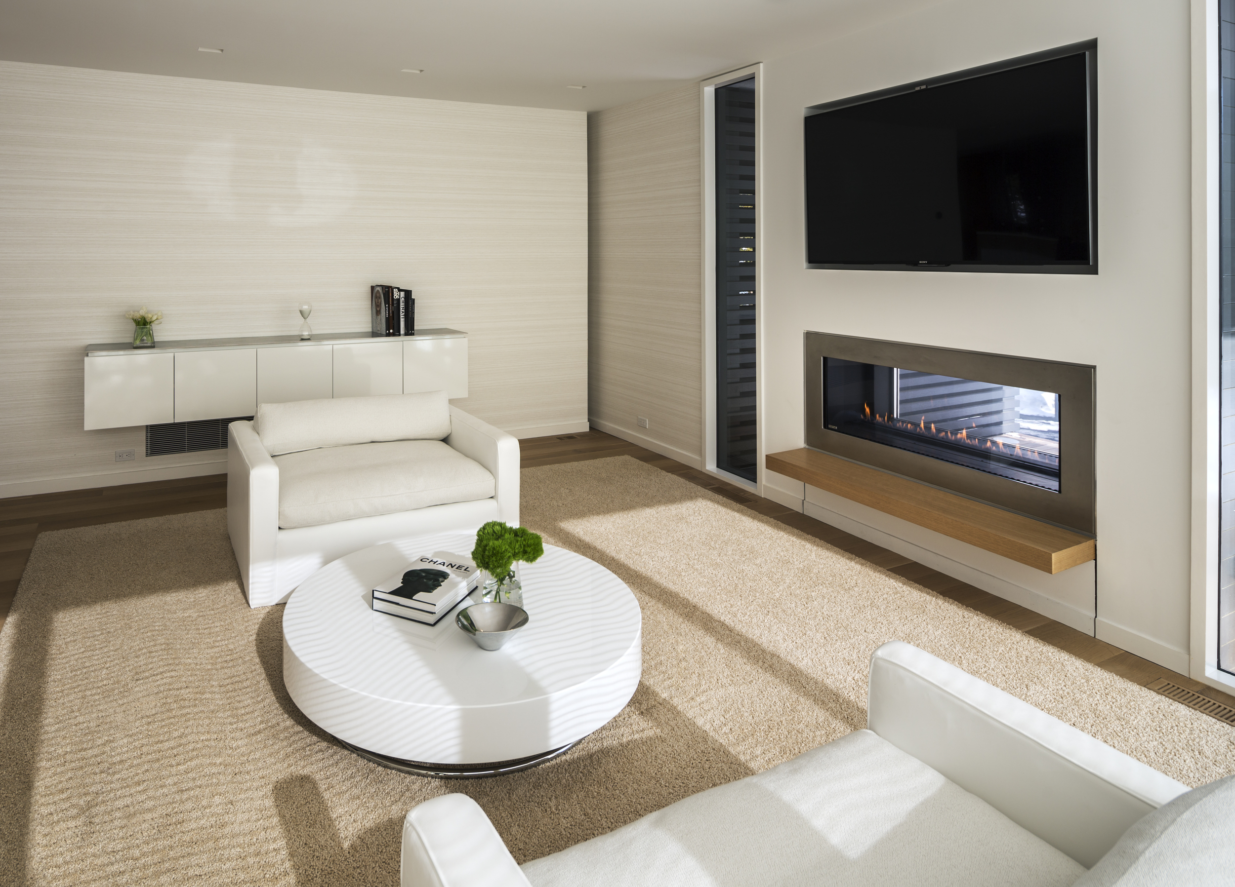 Beautiful custom luxury living room with fireplace