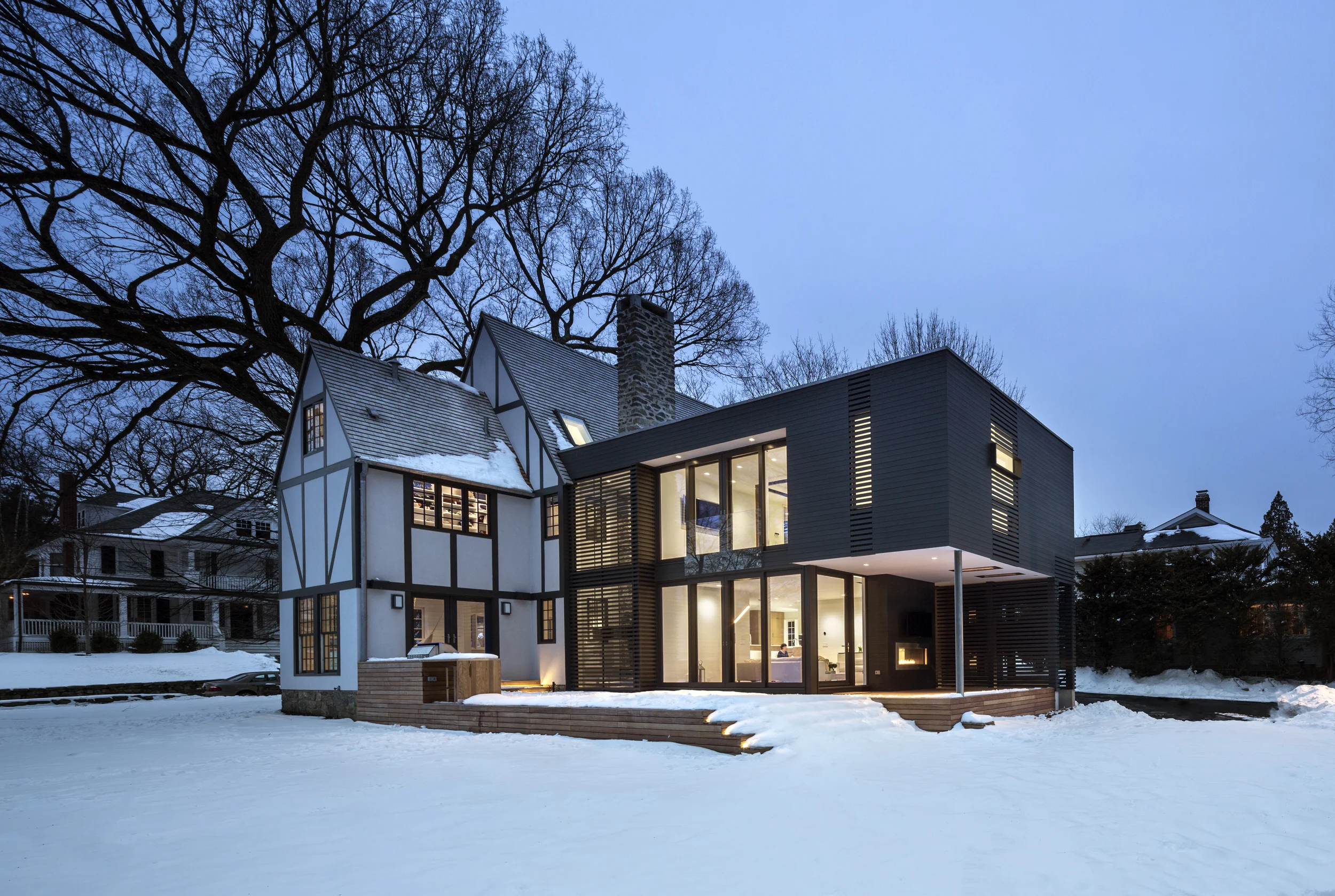 Unique modern addition on westchester traditional house