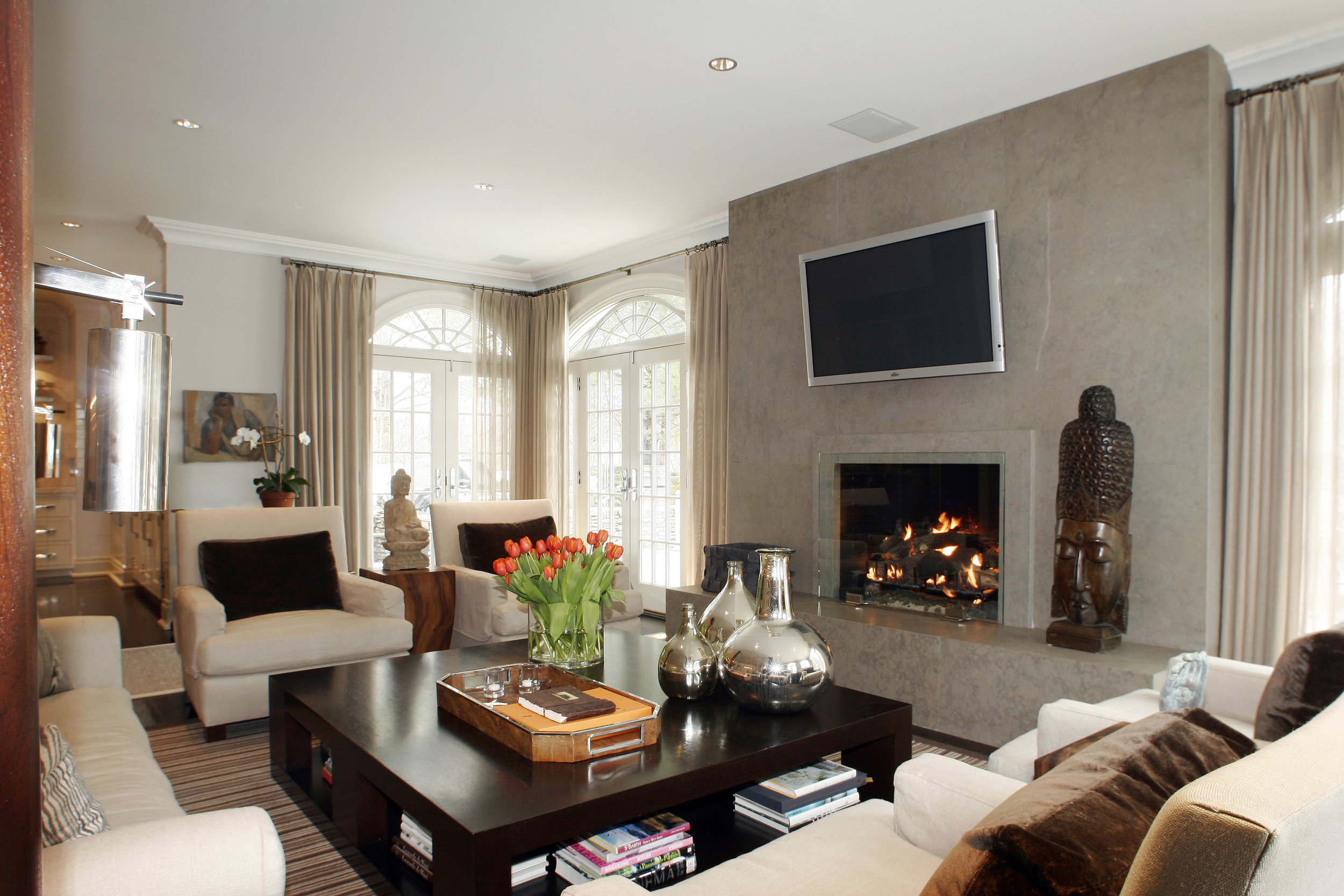 warm living room fireplace custom builders award winning