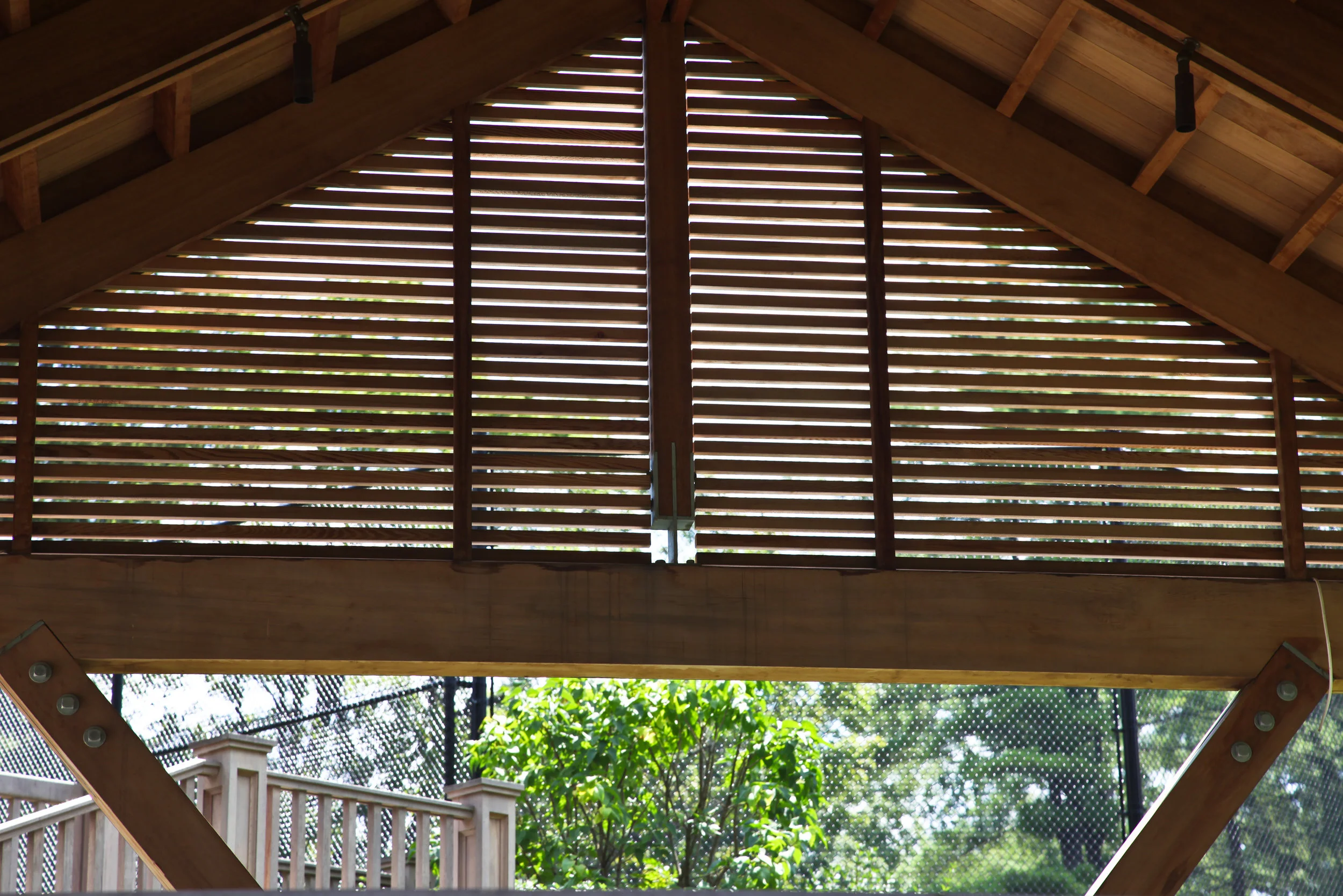 details wooden gazebo poolside relaxation