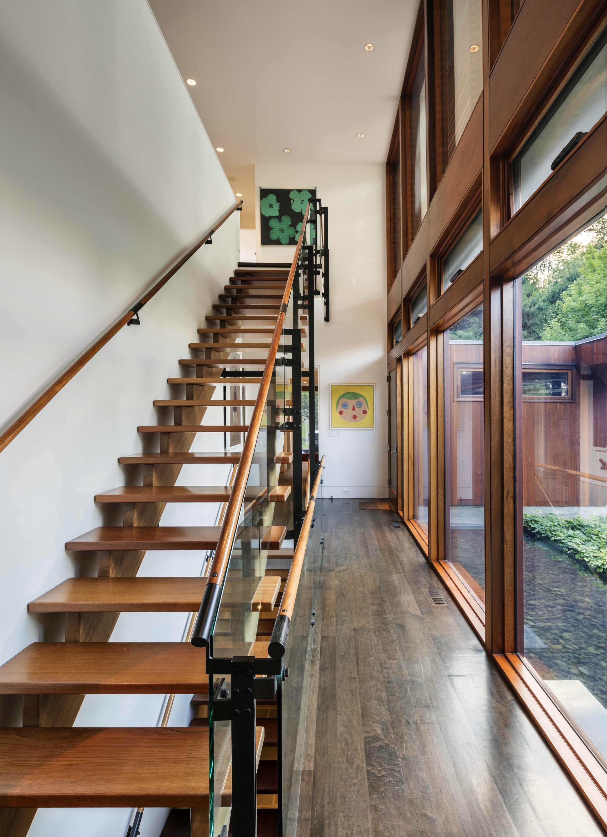 beautiful big bright glass windows stairwell