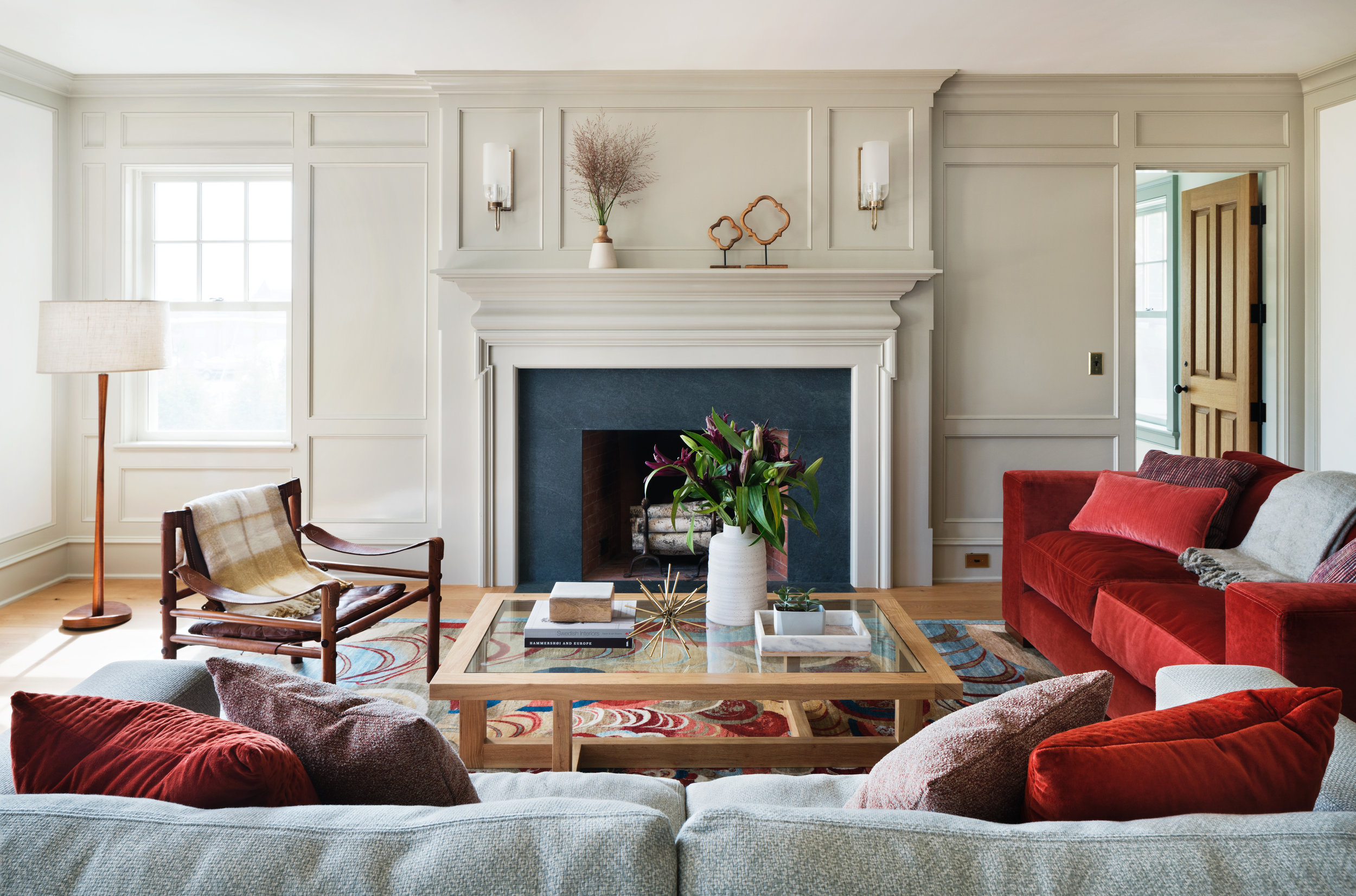 relaxing family living room warm fireplace