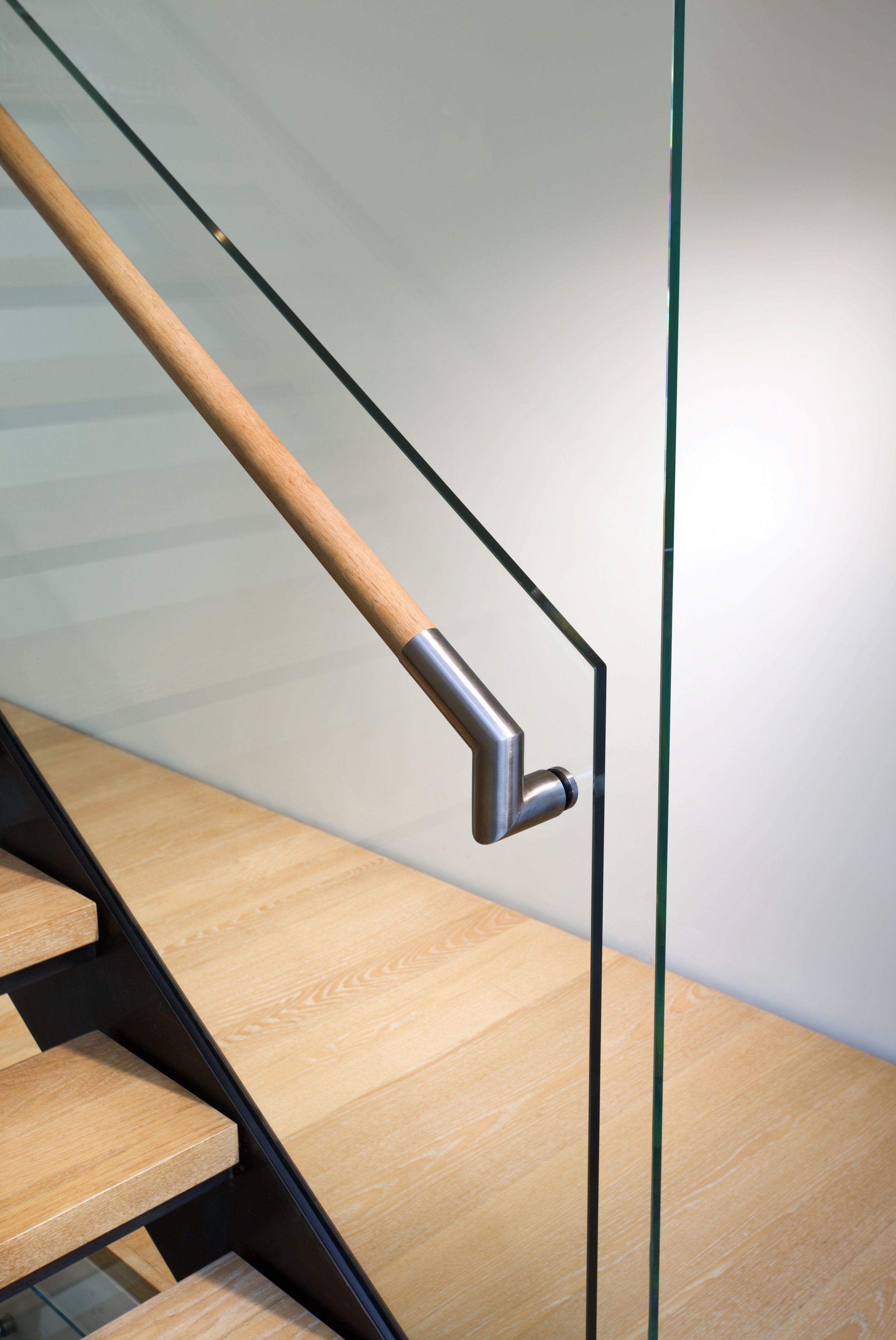 glass wall wood handrail detail