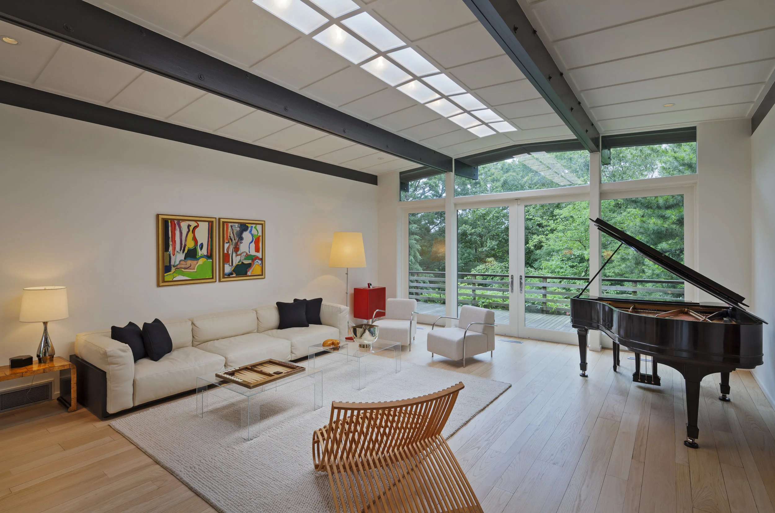 beautiful open piano room living room white
