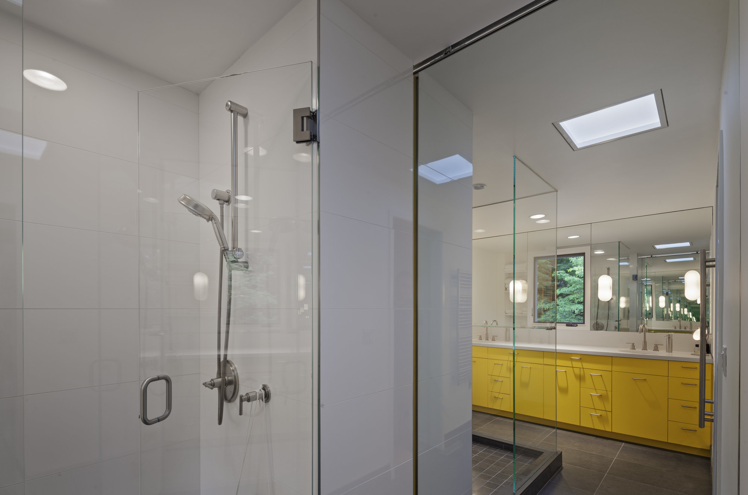 white bathroom luxury relaxing glass shower doors
