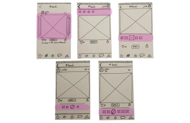 UI sketches incorporating the thread of a conversation in a manner that doesn't interfere with the tap targeting.