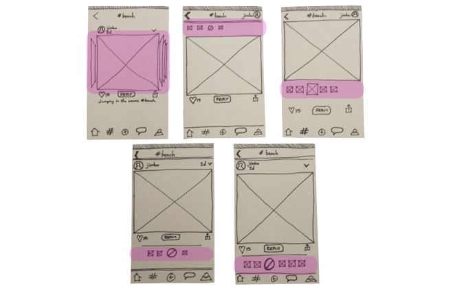 UI sketches incorporating the thread of a conversation in a manner that doesn't interfere with the tap targeting.