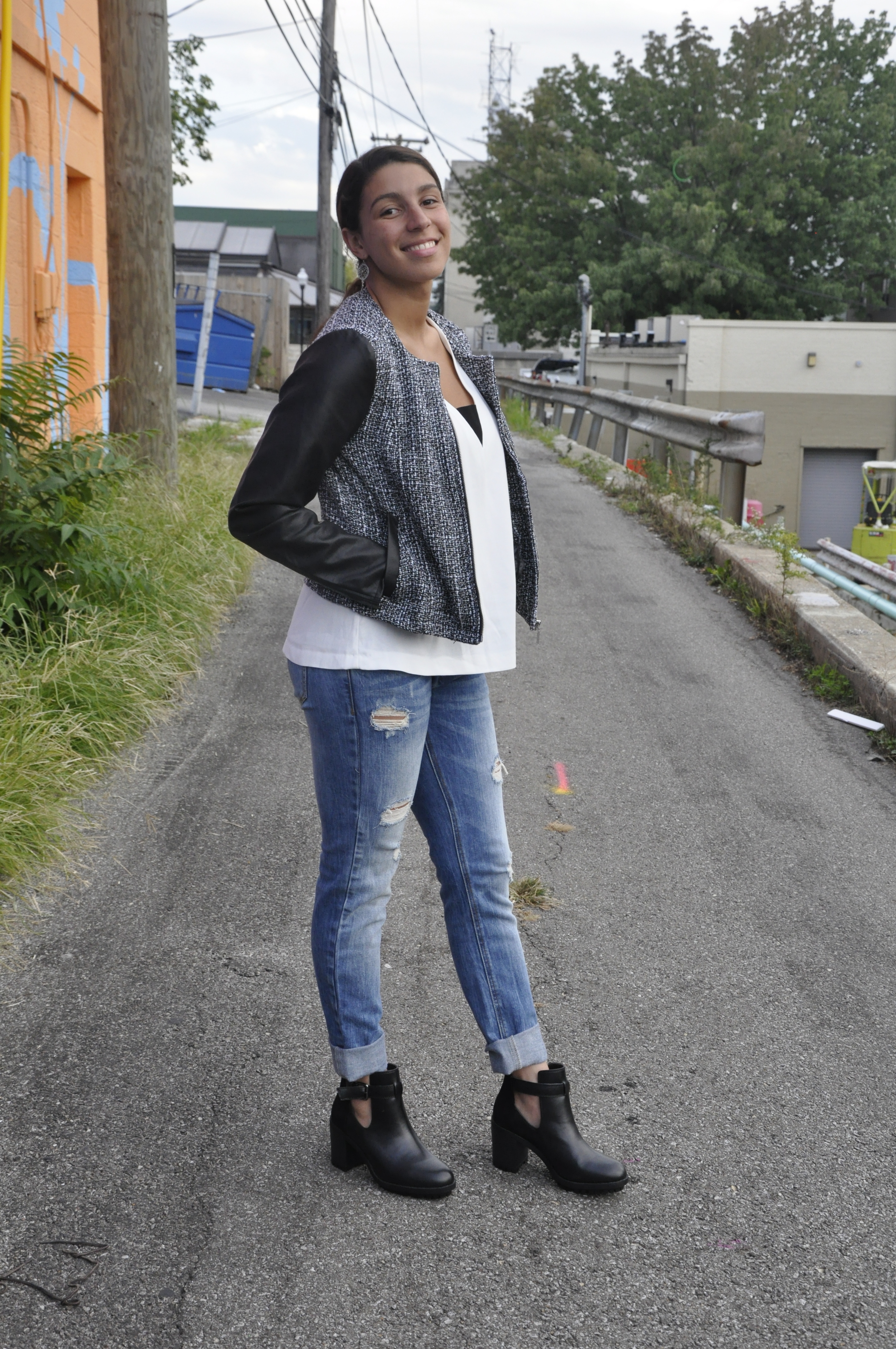 I love this dual fabric H&M jacket (they never disappoint). The classic look of a tweed jacket mixed with the edginess of a leather jacket makes for a perfectly modern combination! You can dress it up by throwing a pair of black jeans and heels on, or leave it as is for a more casual feel. This jacket also has a very feminine shape to it, which is very flattering as it elongates your torso. 