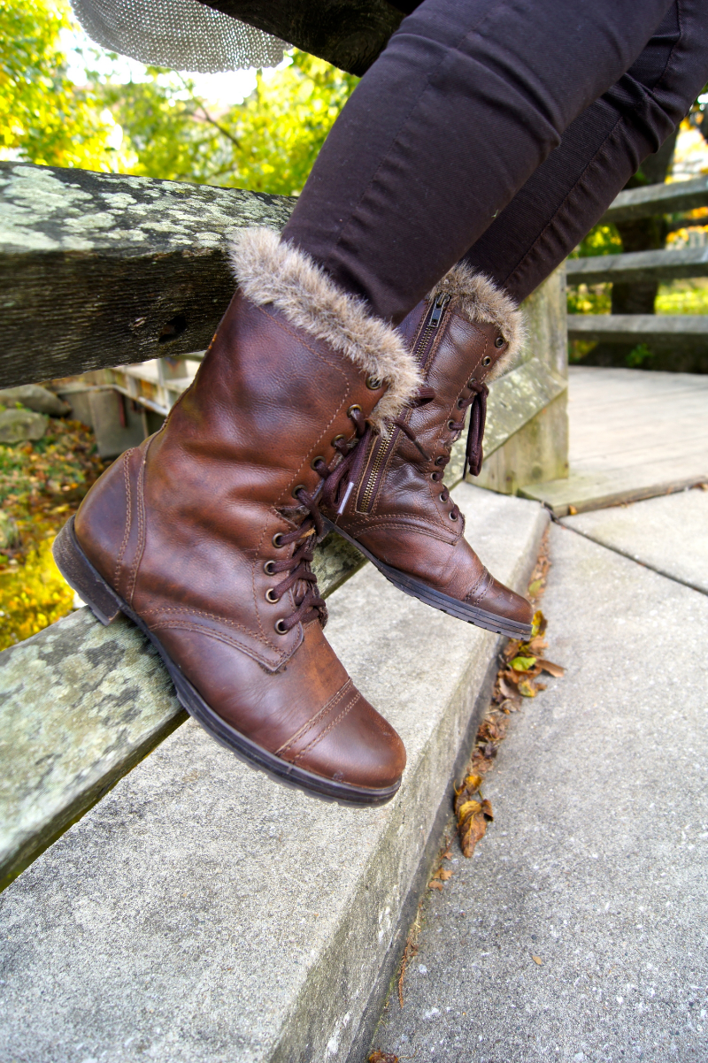 These Steve Madden boots are great because I can wear them even it gets colder out. The fur actually adds a lot of warmth and variety compared to the standard no fur combat boot!