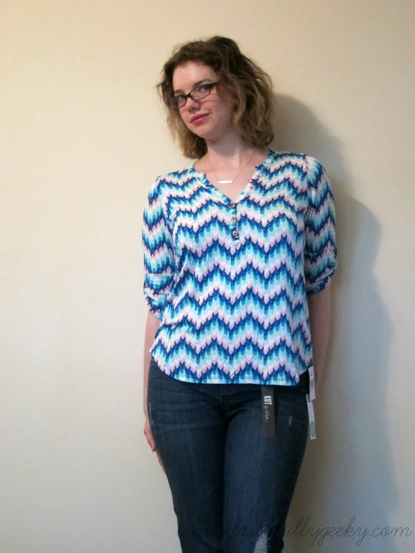 Edmond Chevron Print Henley Shirt by Pizley, Size M