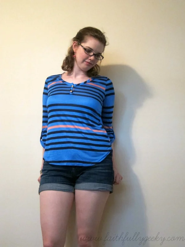Evo Multi-Stripe Knit Henley Top by Pixley, size M