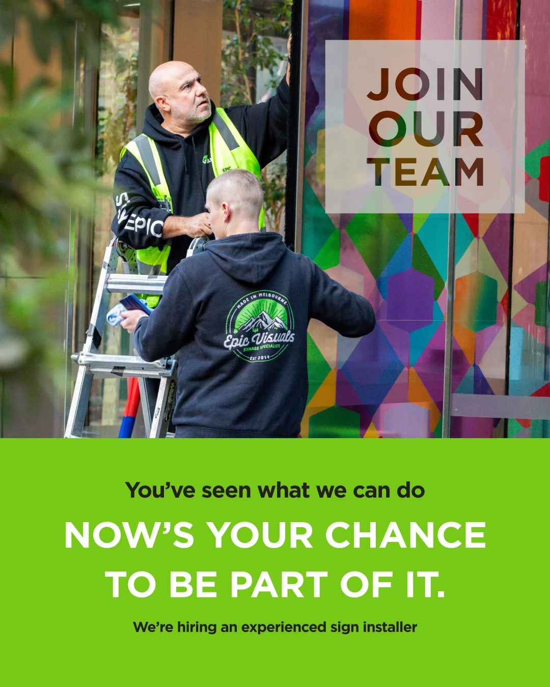 We&rsquo;re hiring!

You&rsquo;ve seen our work, now it&rsquo;s your chance to be part of the team that brings it to life. We are looking for an experienced sign installer to join us.

If you&rsquo;re hands on, detail driven, and love seeing big proj