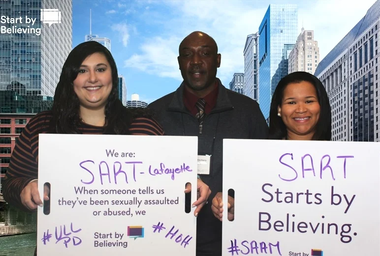 (r-l) Teressa Ledet, Darren Zachary & Jencie Hebert take a stand for #SAAM as SART members