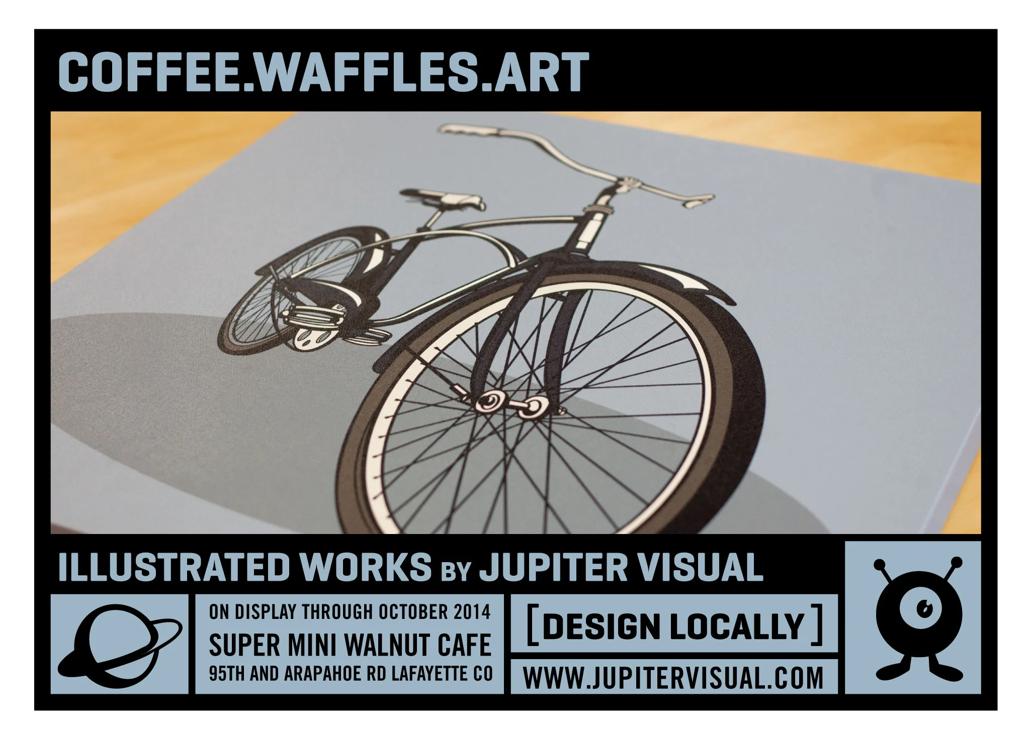 I have a show of illustration works hanging at the Super Mini Walnut Cafe in Lafayette Colorado for the rest of October. Some old stuff, some new stuff some blue stuff. Check it out and eat a healthy breakfast. 