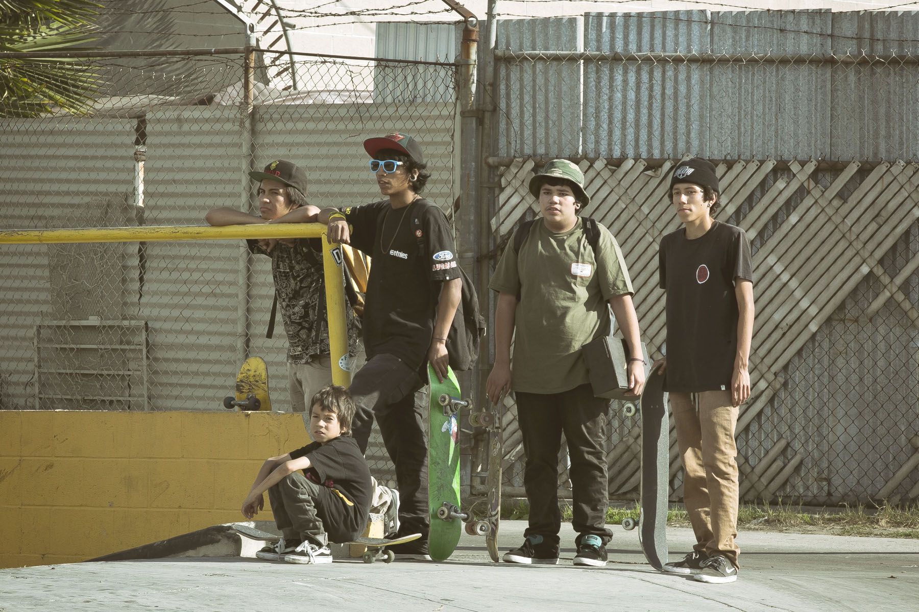 A group of younger skaters showed up and just hung back, watching the older guys tear it up. 