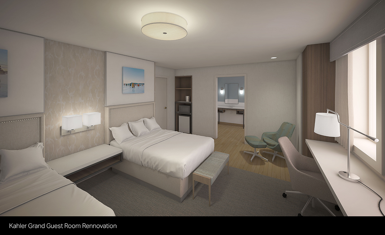 Rendering shows what a typical guest room will look like following the renovation project.