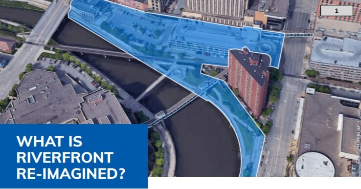 This screenshot from the council agenda packet shows the city-owned parcels being considered for redevelopment. Mayor Norton also suggested looking at other city-owned land along the river, such as the current farmers market site, as part of a “cohesive” strategy.