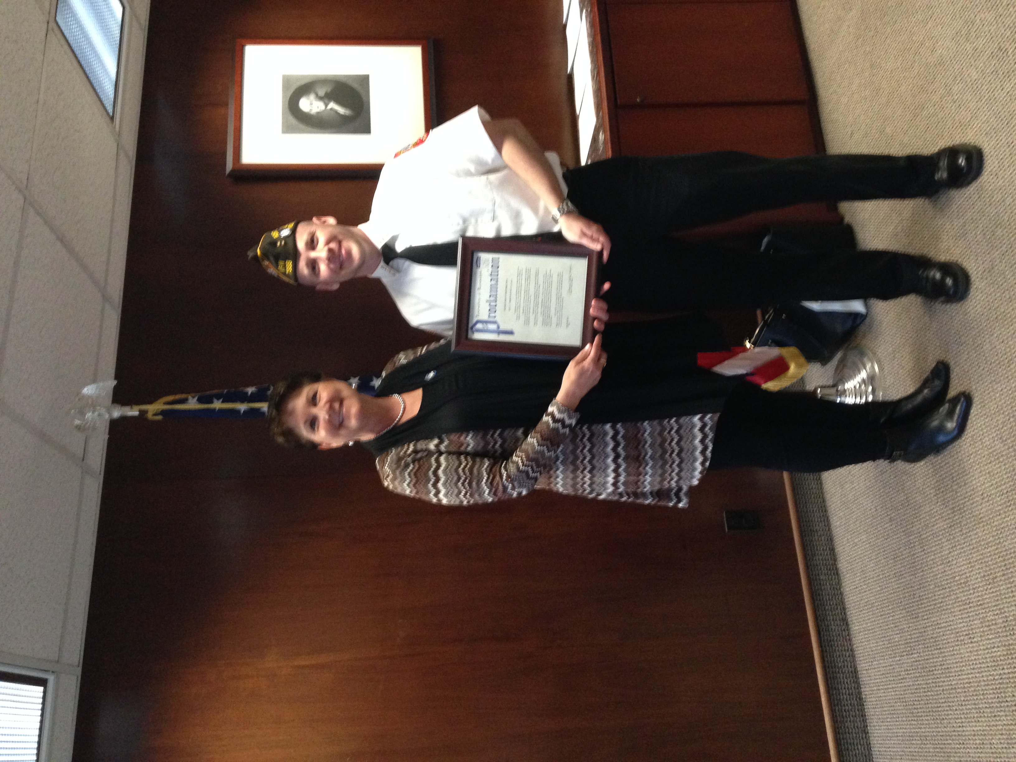 At a recent Randolph town council meeting, Mayor Joanne Veech presented Randolph Memorial Post #7333, Veterans of Foreign Wars Post Commander, Scott with a proclamation for the Buddy Poppy distribution program which begins on May 1st through Memorial Day week. The Mayor's proclamation included the wearing of the Buddy Poppy showing a mute display of remembrance for those who fought and died for the freedoms we take for granted. The proclamation reminds all township patriotic citizens to not only wear it but to give generously in support of our veterans' widows and orphans, hospitalized veterans, and many other veteran programs. (pictured L-R: Mayor Joanne Veech and Post Commander Scott; picture submitted by Jack Sassaman)