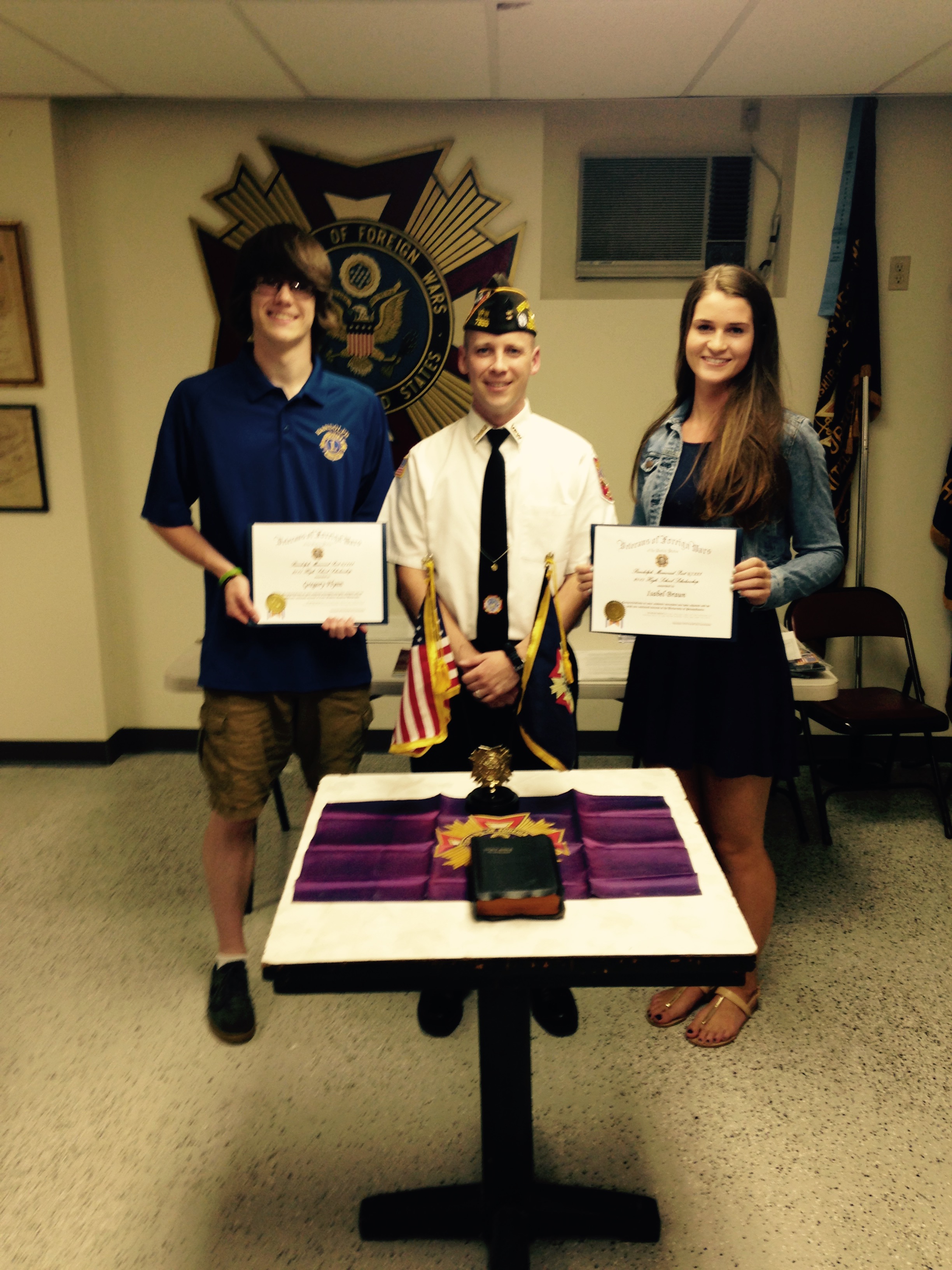 Randolph Memorial Post #7333, Veterans of Foreign Wars presented their 2015 graduating seniors scholarship awards at a recent meeting. The scholarship recipients must meet four criteria to be considered with the most important one being related to