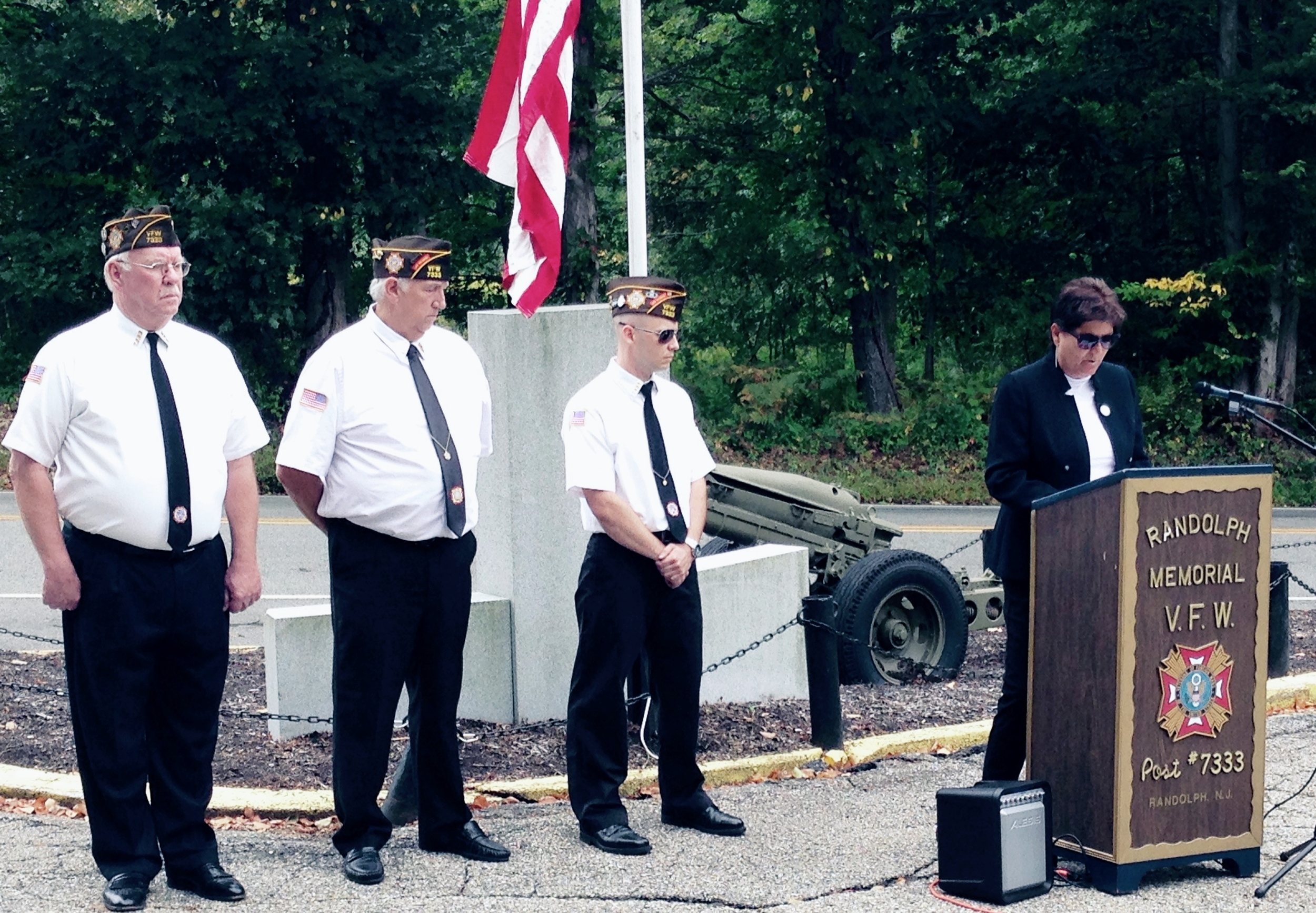   Patriot's Day 2015 - (right to left)&nbsp;John, Dan, Commander Scott and Randolph Mayor Joanne Veech  