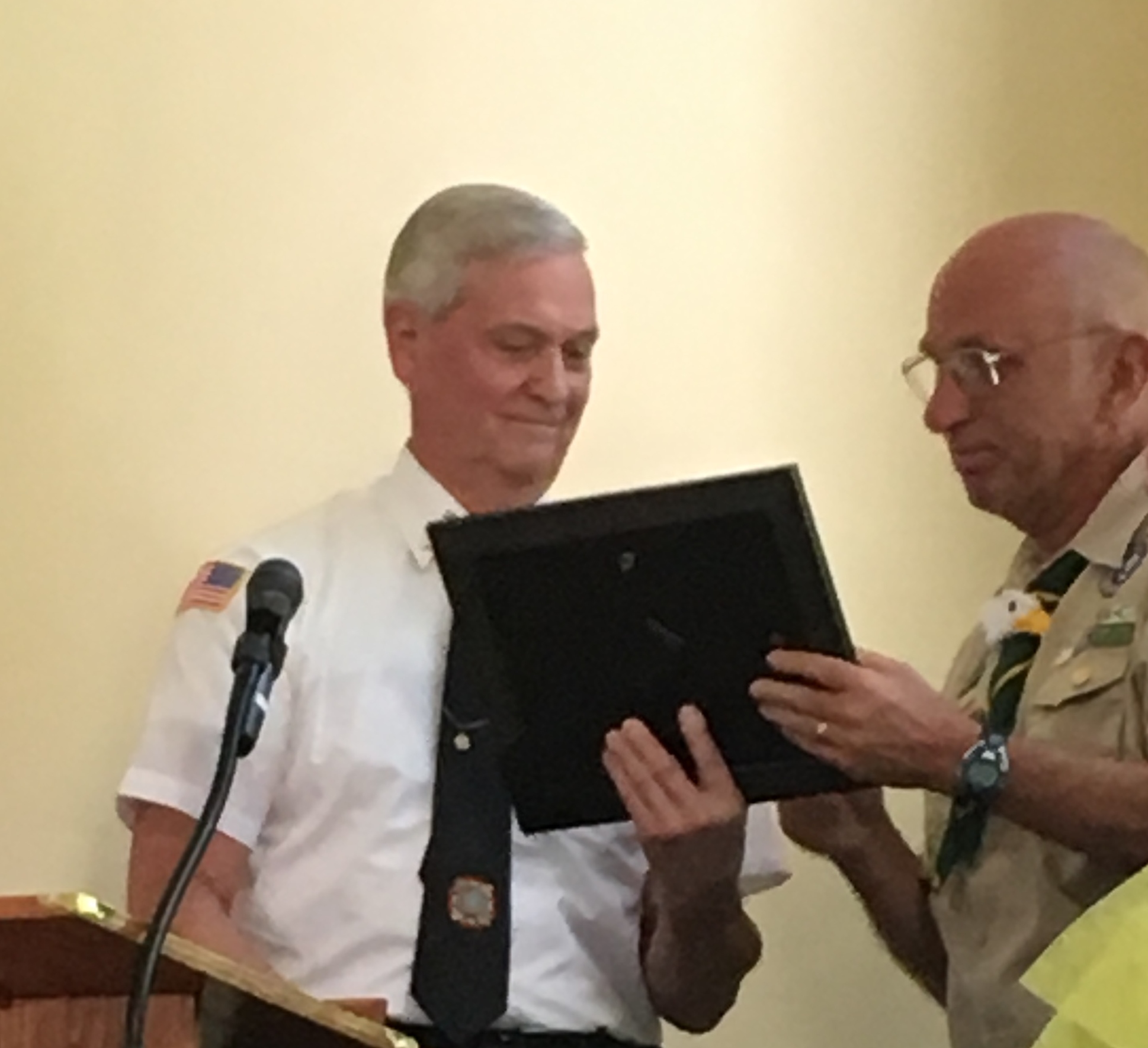  Randolph VFW Post presented Troop 50 Scout Master Ken Lareau with a certificate of recognition for his leadership at the June 18th Eagle Scout Court of Honor. Past Post Commander Jack Sassaman spoke about Mr. Lareau's military service in the Vietnam