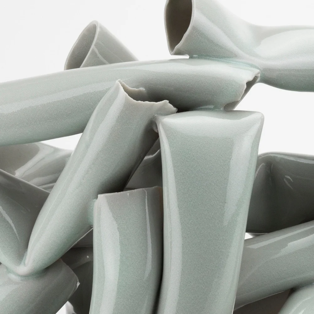 Close-up of a Spatial Ceramic Drawing titled: SAGE⁠
By DZ⁠
⁠
Link in Bio for Full View⁠
⁠
#neighborplease #interiordesign #design #art #homedecor #midcentury #decor