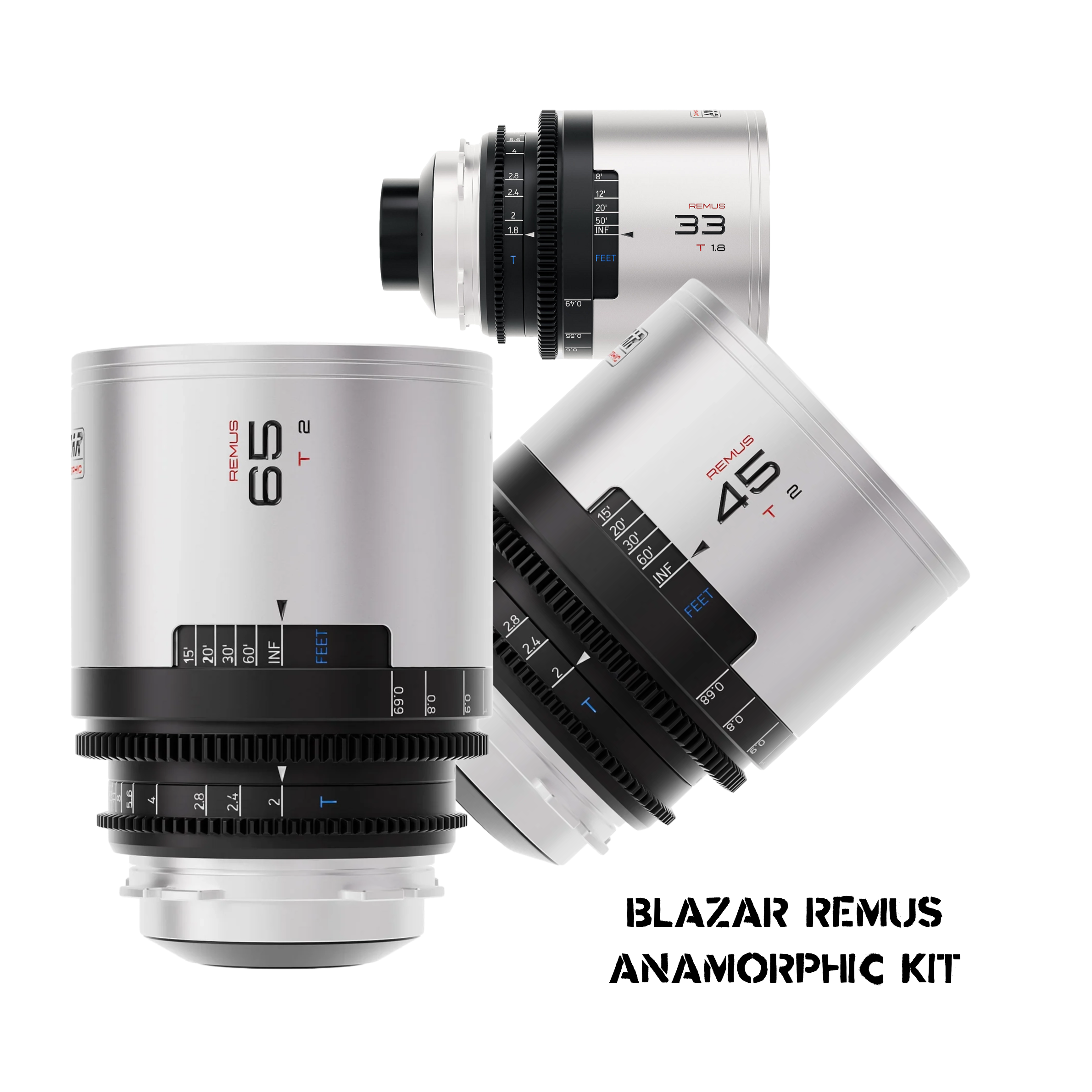 blazar anamorphic lens kit. 33mm t1.8, 45 t2, 65 t2