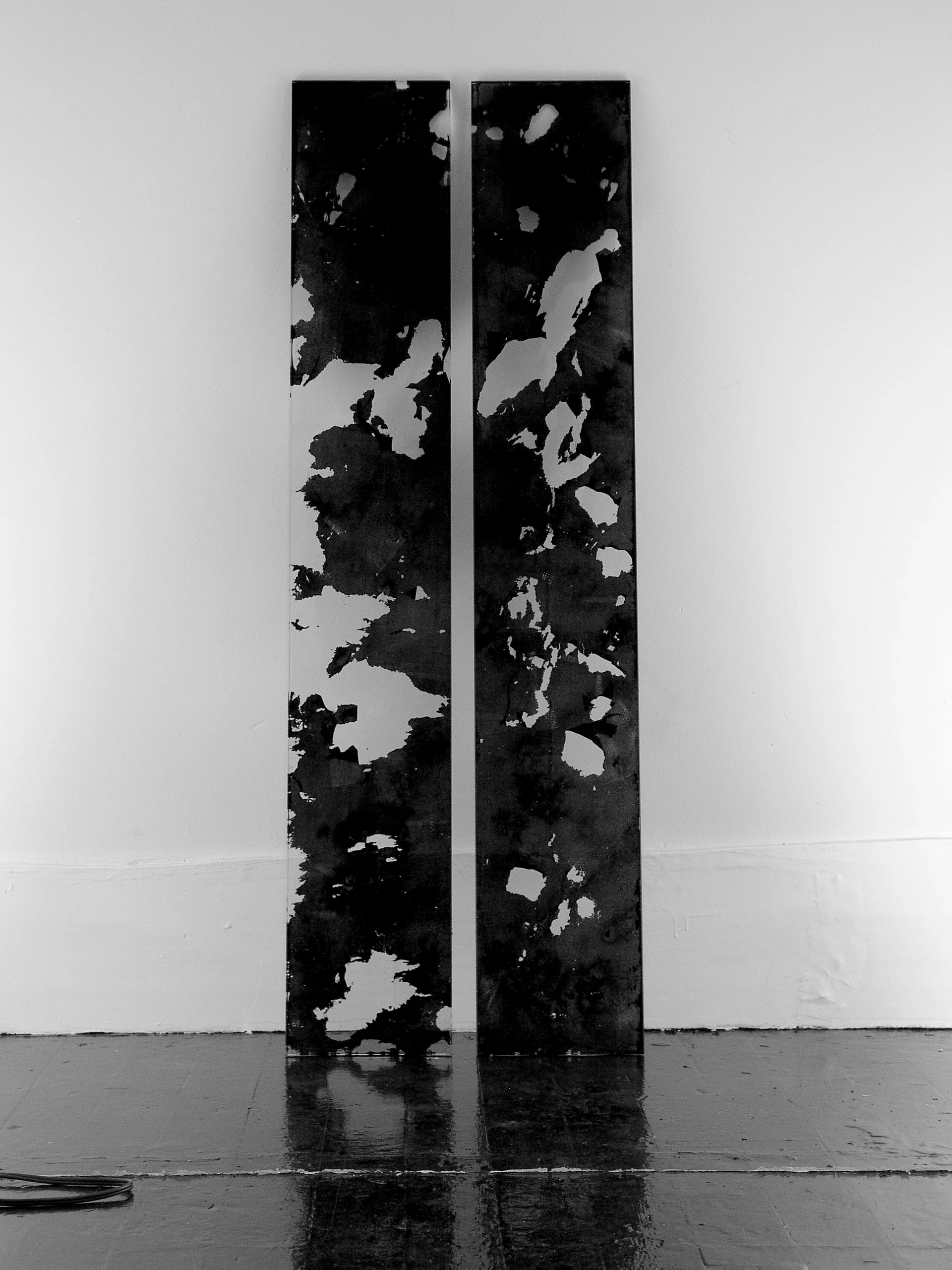  HOEKSTRA  Title:&nbsp; Earth Grids &amp; Indigo Children   Date: 2010  Materials: Acrylic on Glass  Dimensions: 7 3/4” x 47 1/2”    