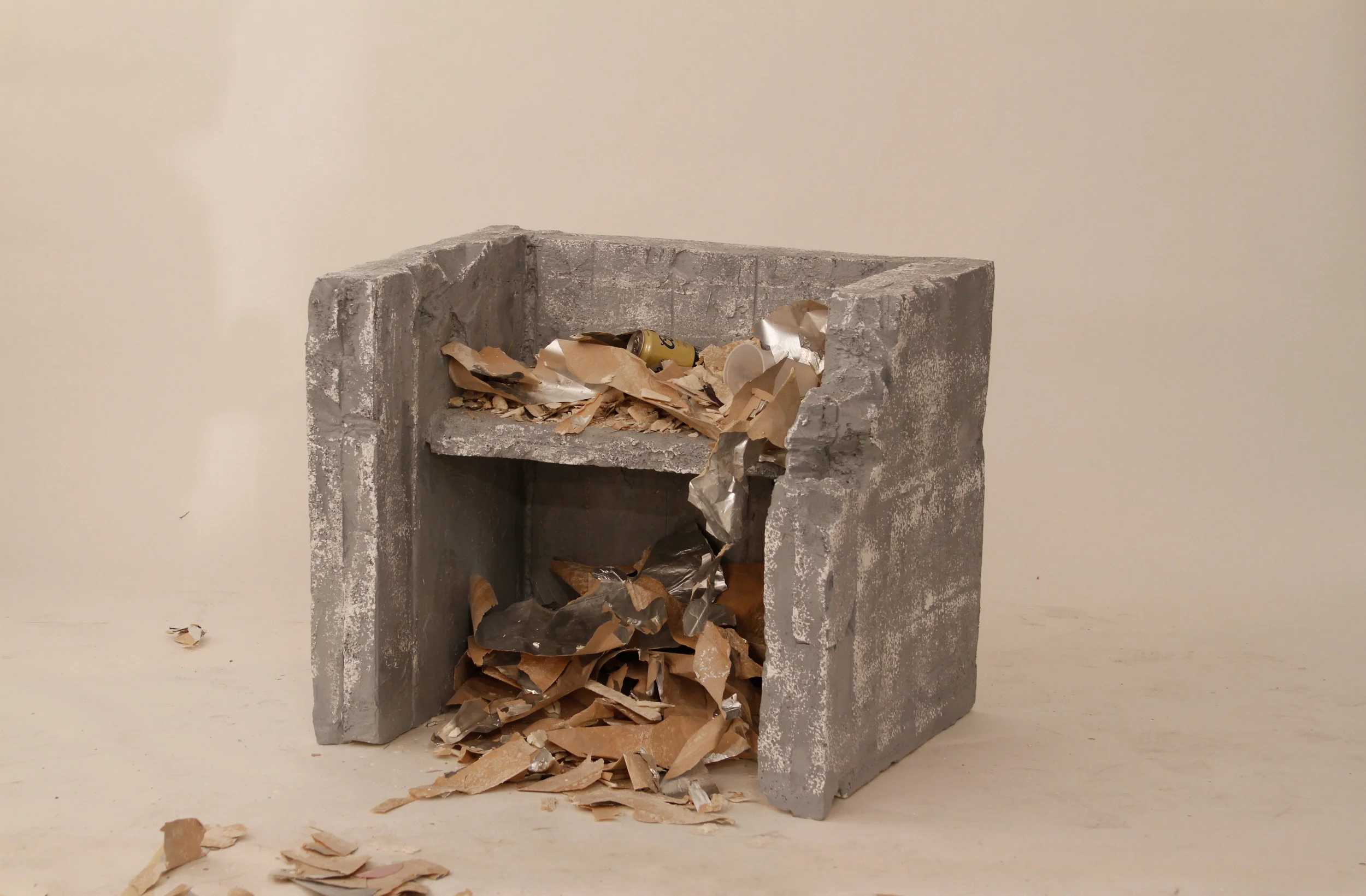  HOEKSTRA + OLMSTED  Title:&nbsp; The Religion of No Religion   Date: 2012  Materials: Epoxy paint, flat latex paint, universal tints, joint compound, sliver phenolic foam wrapper and paper on phenolic foam  Dimensions: Variable (~3ft x 4ft x 4ft)  I