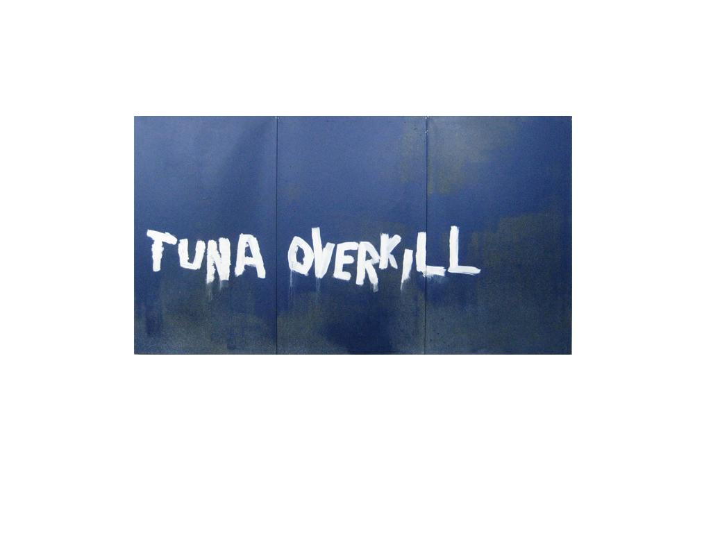  Title:  TUNA OVERKILL  Date: 2014 Materials: Semi-gloss latex paint, flat latex paint, universal pigments on canvas Dimensions: 108 in x 64 in (36 in x 64 in x 3 panels)  Dennis Hoekstra 